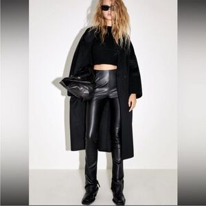 Zara Black Faux Leather Extra Long Pants